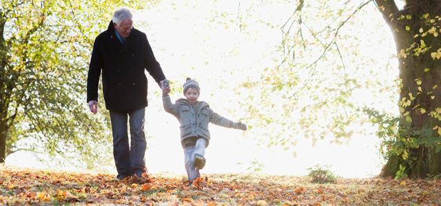 father and son walking